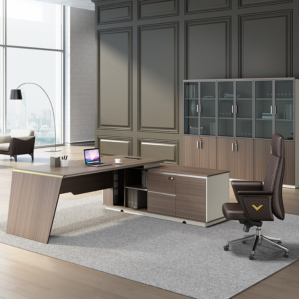 Premium ANDERS Executive Desk with Reversible Return - 2.2M L-Shaped Office Desk in Hazelnut & Beige | Modern Home Office Furniture for Professionals & Remote Workers