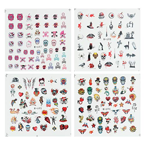 EXCLUZO 4 Pcs Christmas & Halloween Nail Stickers - Waterproof Nail Decals for Manicure, Nail Art Decorations for Women & Girls - Perfect for Parties, Holidays & Special Occasions