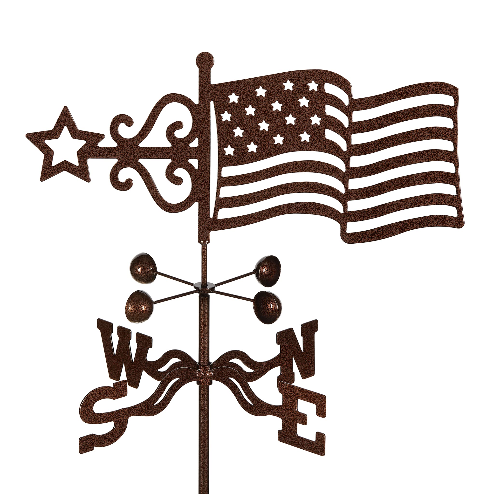 EZ Vane Steel USA Flag Weathervane 21” Height - Metal Roof Mount, Wind Cups & Brackets Included | Handcrafted American-Made Weather Vane with Triple Powder Coating for Outdoor Decoration - Perfect for Home, Garden, Barn or Farmhouse Wind Direction Indicator