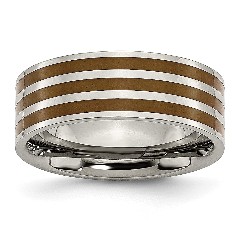 ICE CARATS Titanium Brown 8mm Band Ring for Men - Durable Wedding Ring, Fashion Jewelry Gift for Husband, Dad, Boyfriend - Perfect for Anniversaries, Engagements & Special Occasions