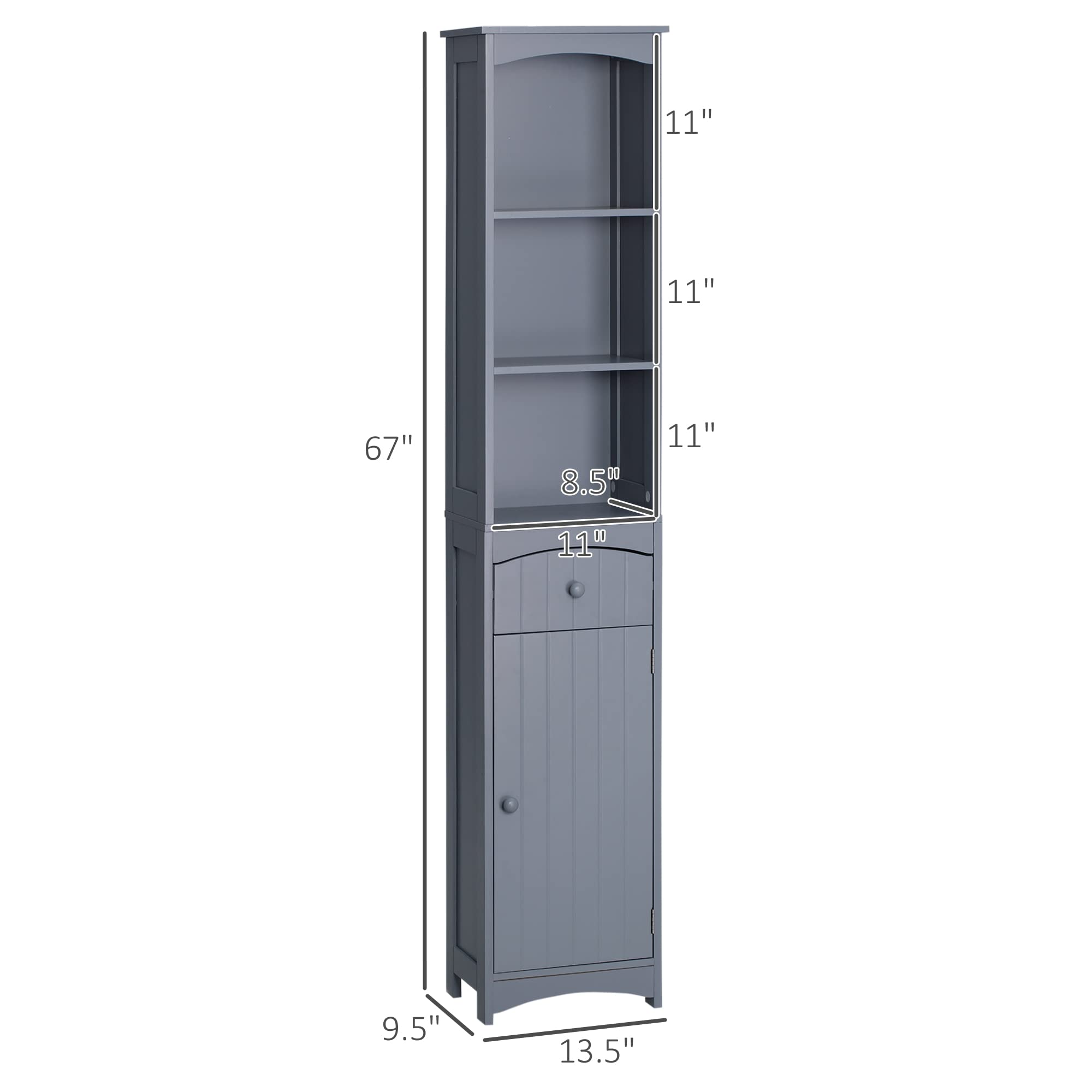 HOMCOM 3-Tier Bathroom Storage Cabinet with Drawer - Freestanding Tall Linen Tower Organizer for Bathroom Essentials, Grey - Perfect for Small Bathrooms, Apartments & Laundry Room Organization