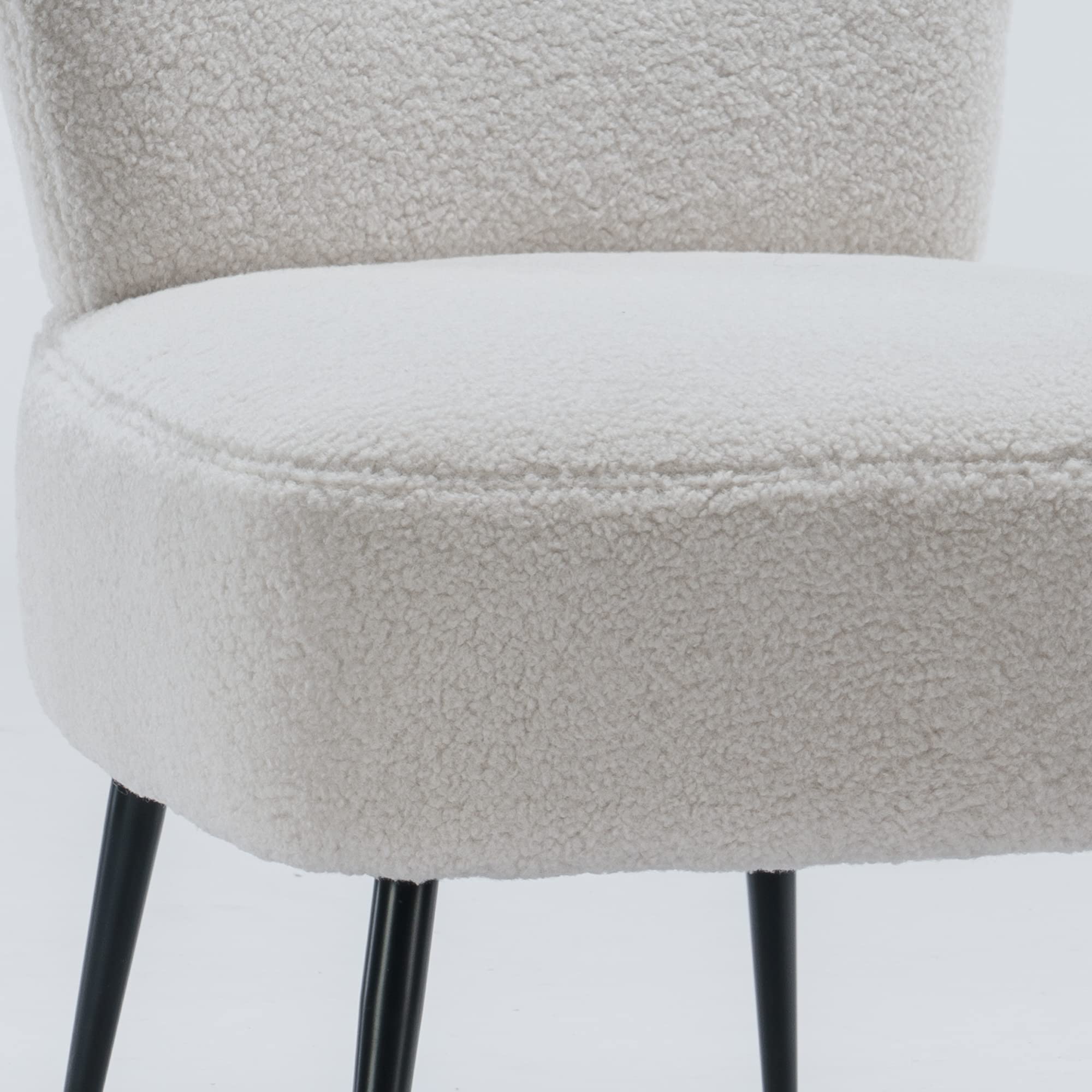 Yoglad Armless Accent Chair - Tufted Padded Seat Teddy Fabric Upholstered Reading Chair with Wooden Frame & Metal Legs for Living Room, Bedroom, Home Office Decor (White) | Perfect for Cozy Reading Nooks, Small Spaces & Modern Interior Design