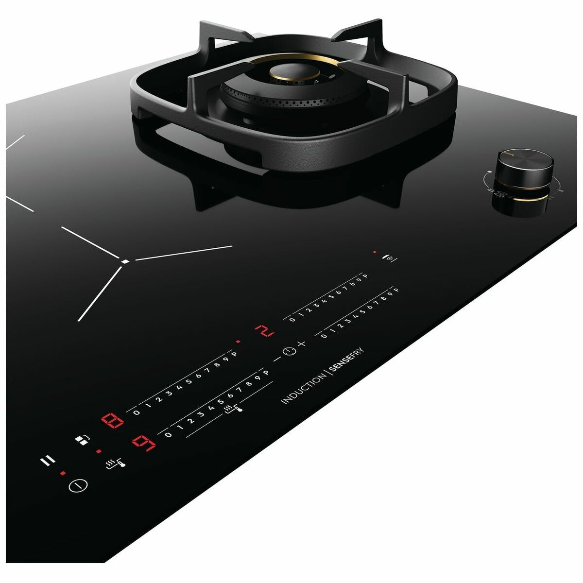 Electrolux 90cm Gas Wok Burner & 4 Zone Induction Cooktop with Hob2Hood EHH957BE - Professional Kitchen Stove for Asian Cooking & Home Chefs
