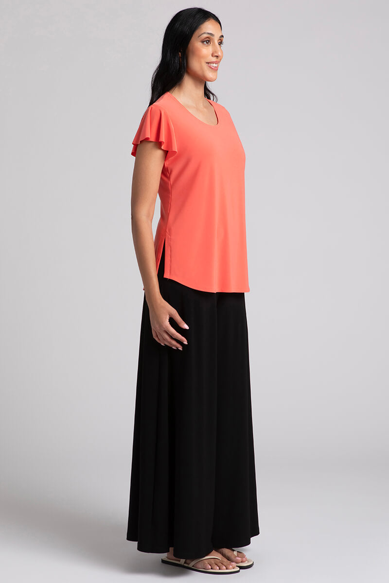 Flutter Sleeve Top for Women | Coral Summer Blouse | Beachwear, Vacation Outfit, Casual Wear