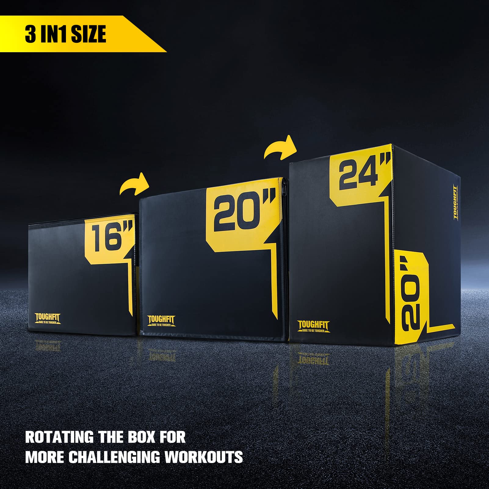 3-in-1 Adjustable Height Foam Plyo Box - Premium Jump Box for CrossFit, MMA & Home Gym Workouts - High-Density PVC Platform for Plyometric Training - Perfect for HIIT, Strength Training & Fitness Routines