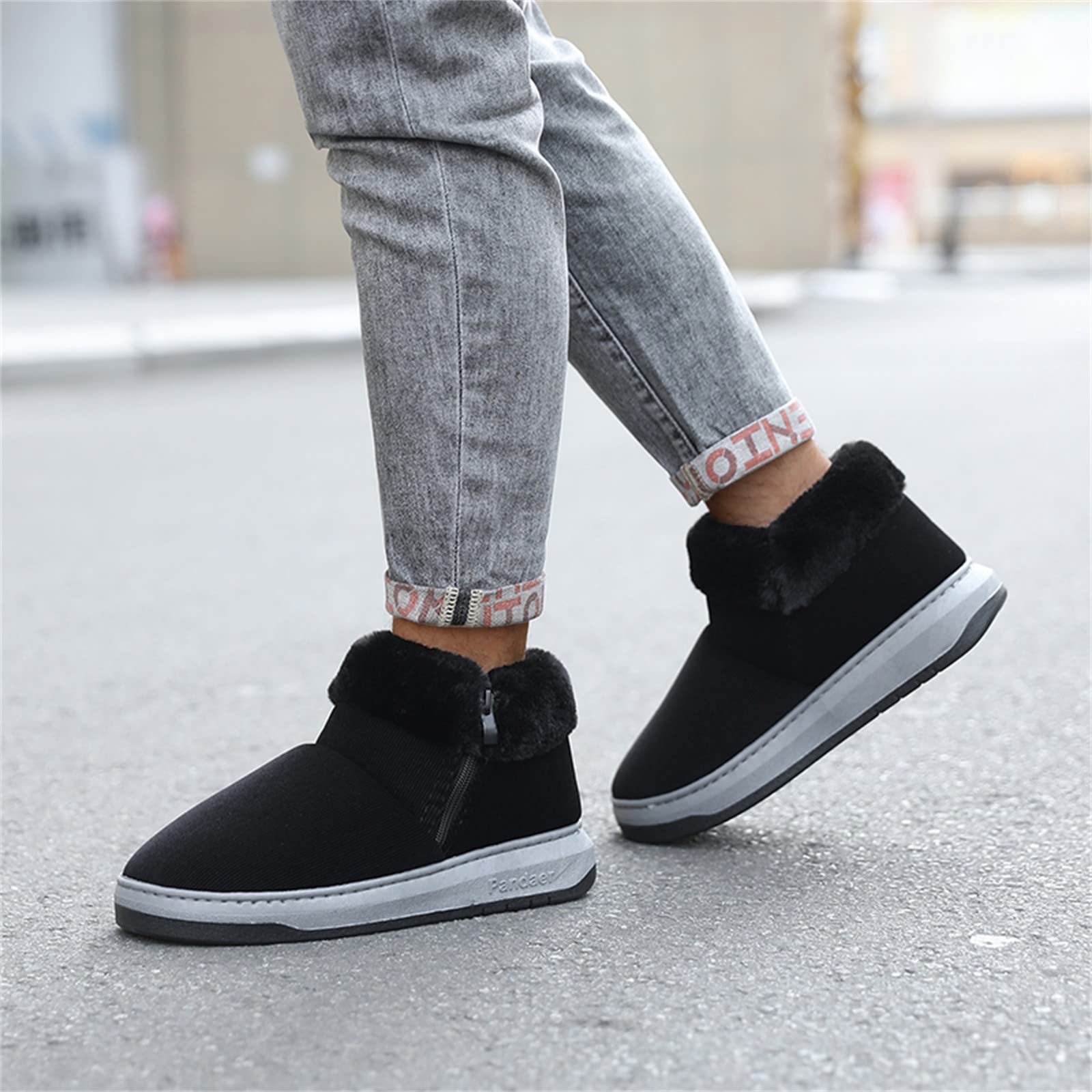 UnoSheng Men's Warm Cotton Slippers with Side Zip - Lightweight Slip-On Boots for Indoor/Outdoor Use - Perfect for Home, Office & Casual Wear