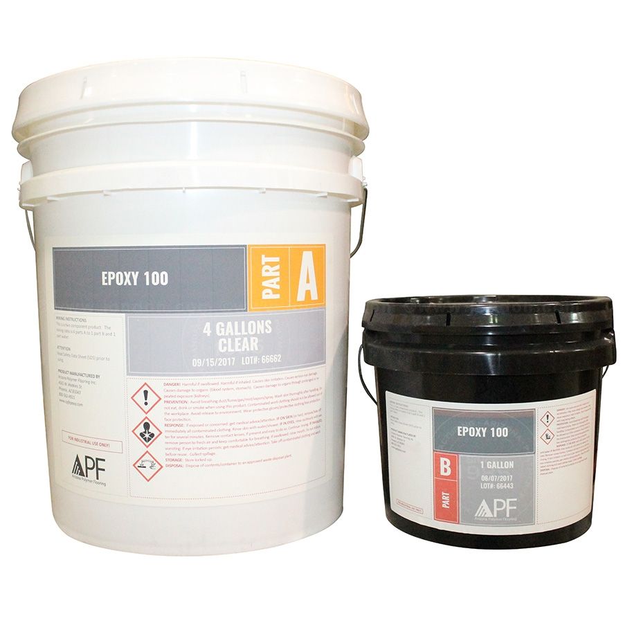 APF Epoxy 100 Water-Based Clear Epoxy Resin Kit - 5 Gallon (4 Gal Part A + 1 Gal Part B) for Woodworking, Countertops & DIY Crafts | High-Gloss Protective Coating