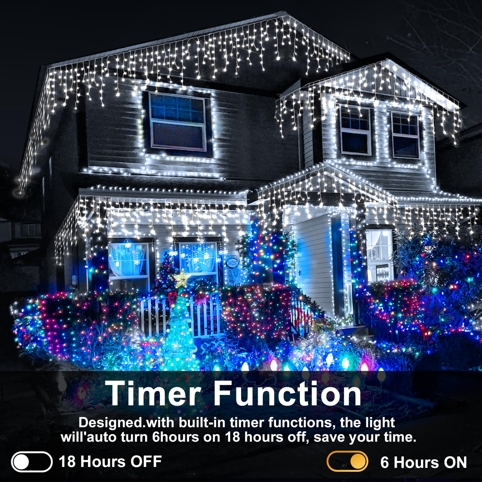 131FT 1280 LED Outdoor Christmas Lights with 240 Drops - IP44 Waterproof Ice String Lights, 8 Lighting Modes & Timer Memory Function - Perfect for Holiday Yard Decor, House Parties, and Winter Weddings (Cool White)