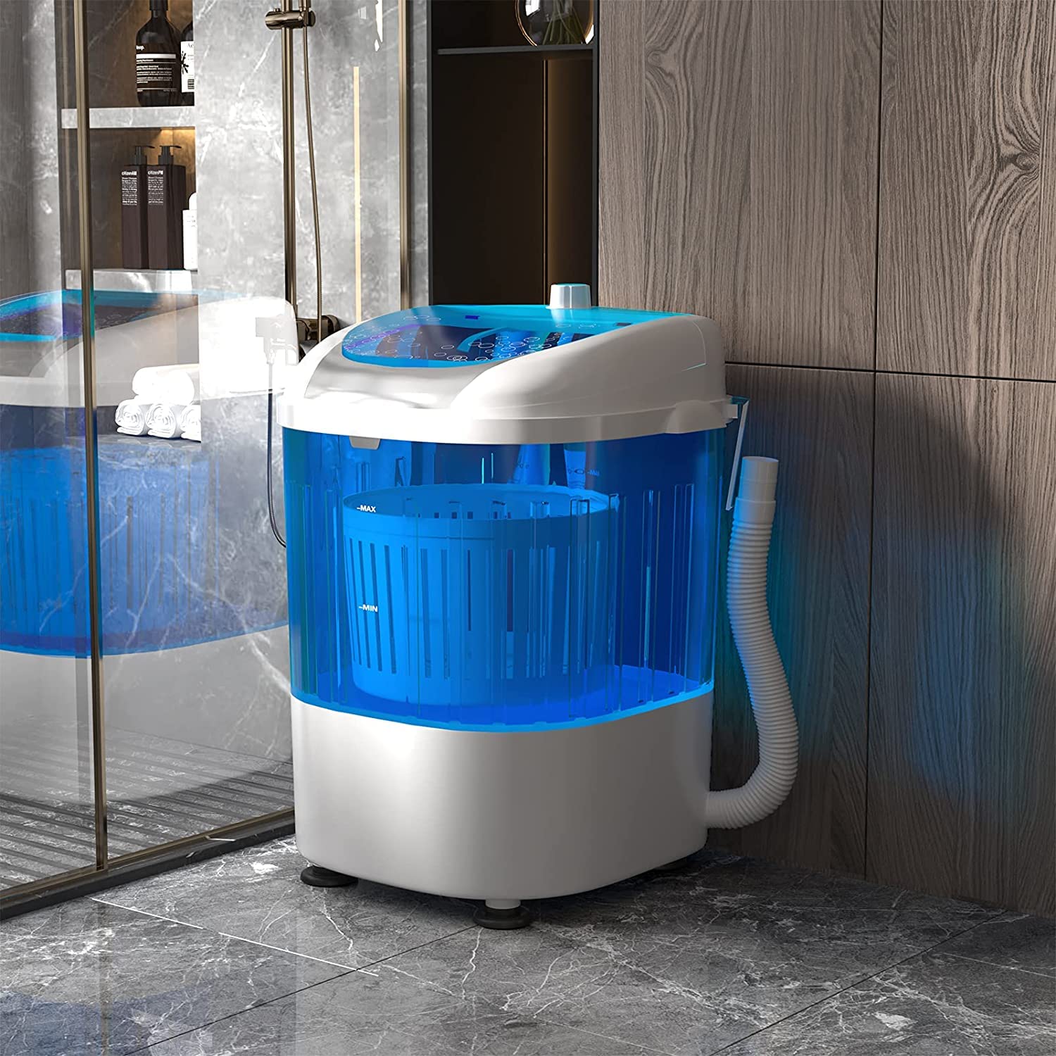 MEDIMALL 5.5lbs Portable Washing Machine with Spin Dryer - Compact Semi-Automatic Washer & Dryer Combo for RV, Camping, Apartment, Dorm - Includes Drain Hose & Spin Basket - Perfect for Small Spaces & Travel Laundry (Blue)
