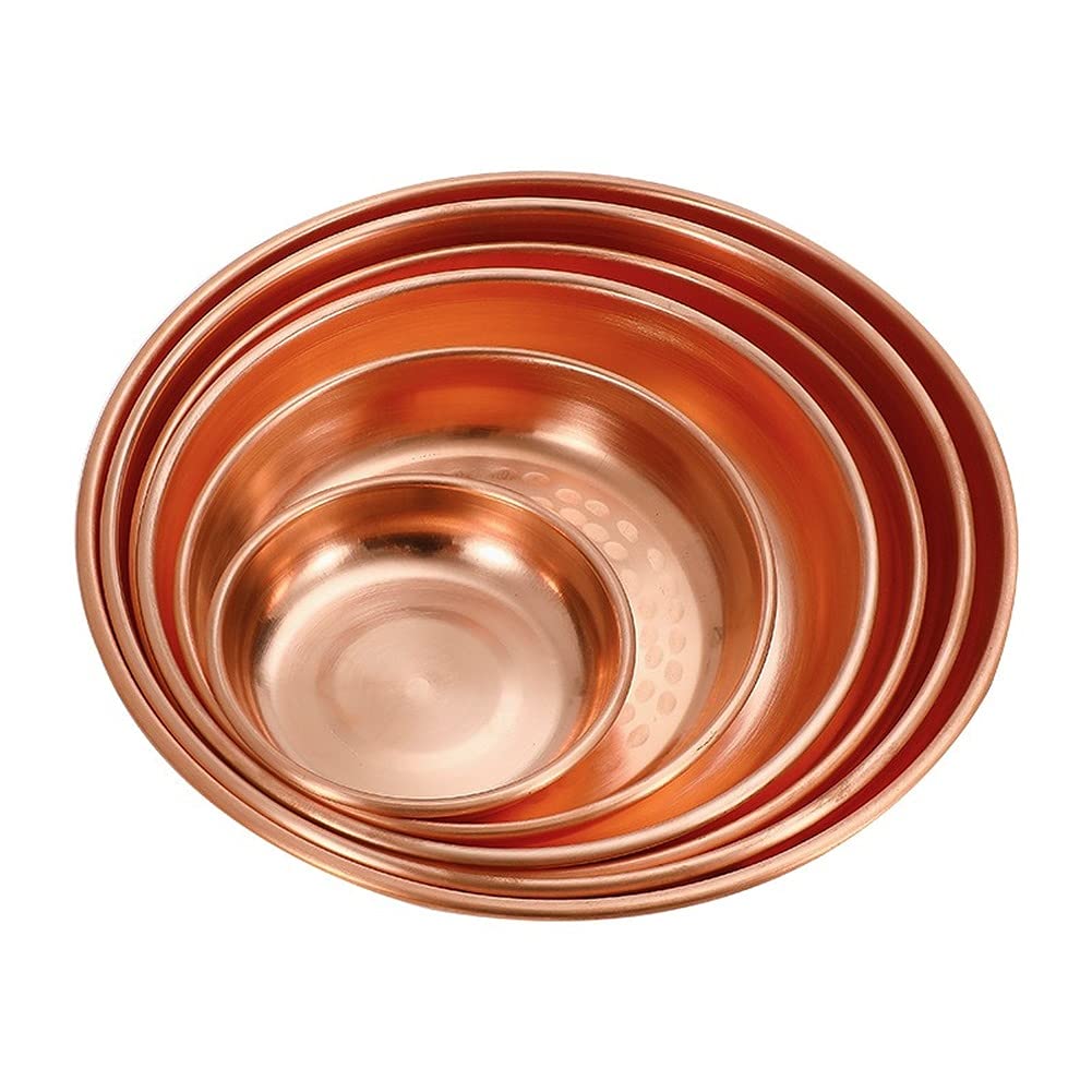 Pure Copper Round Serving Tray - 24cm Dish for Steamed Chicken, Fish, Seafood, Snacks | Elegant Wedding & Household Kitchenware | Rustic Dining & Party Platter