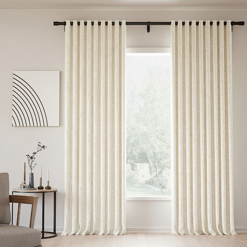 Blackout Curtains - Grommet Lille Linen Memory Trained Natural Modern Tapioca Custom Drapes for Bedroom & Living Room | Noise Reducing & Light Blocking Window Treatments