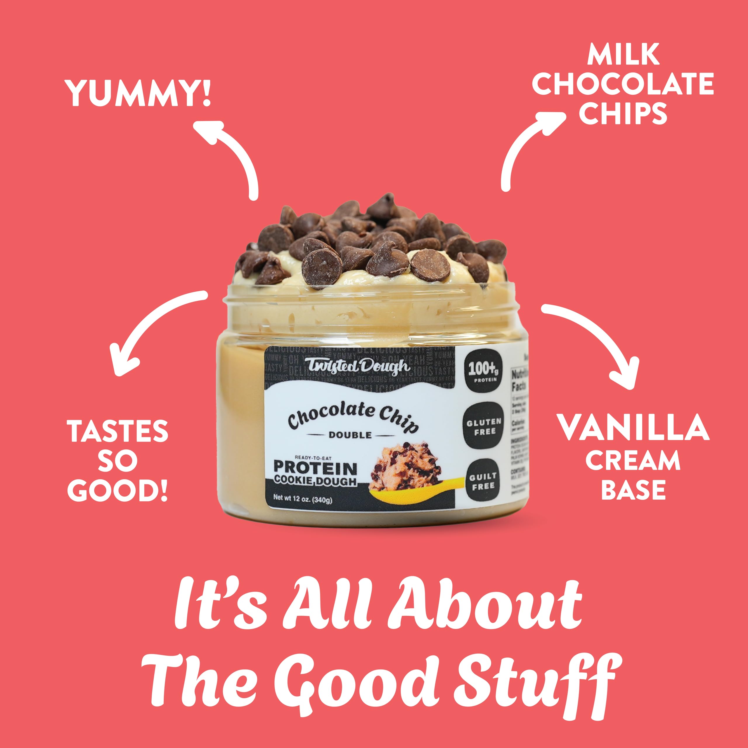 Double Chocolate Chip Protein Cookie Dough - 2 Pack | Healthy Edible Dessert Dough | Smooth, Creamy & Gluten Free | High Protein Snack | Ready to Eat | No Baking Required | Perfect for Post-Workout, School Lunch & On-the-Go Snacking