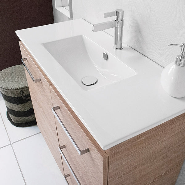 ADP Glacier Lite Ensuite Door and Drawer Trio Vanity with Ceramic Top - Modern Bathroom Vanity Set with Storage for Small Spaces, Perfect for Apartments and Powder Rooms
