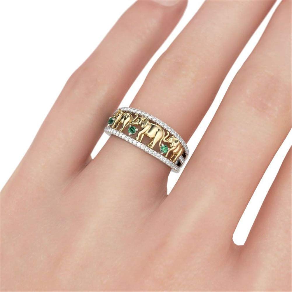 Jeulia 1.5 Carat Cubic Zirconia Elephant Ring - Sterling Silver 14K Gold Plated Wedding Band for Women & Men | Engagement, Promise & Anniversary Jewelry Gift for Elephant Lovers