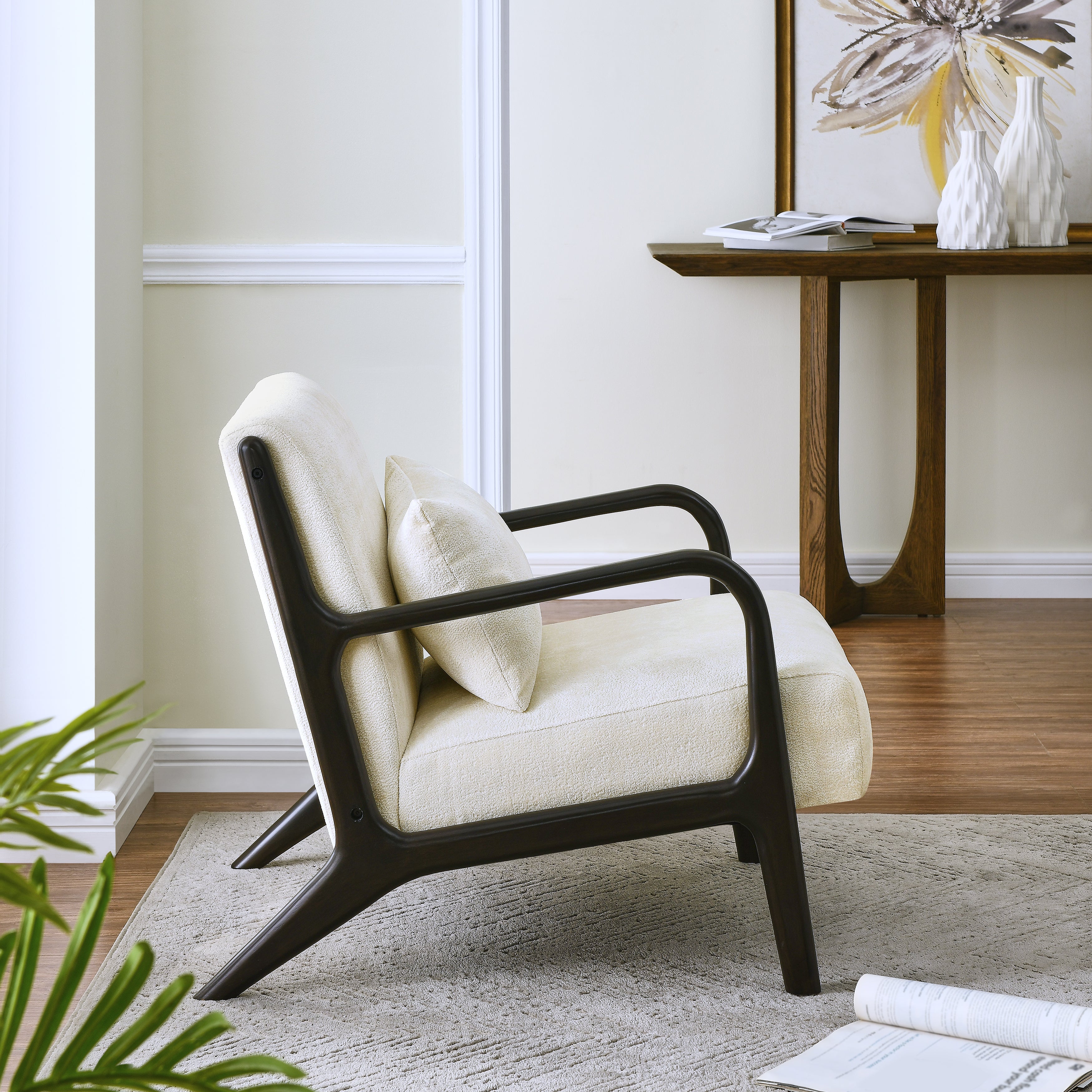 Mid Century Modern Accent Chair with Removable Lumbar Pillow - Roundhill Furniture Eterna - Perfect for Living Room, Bedroom & Office Decor