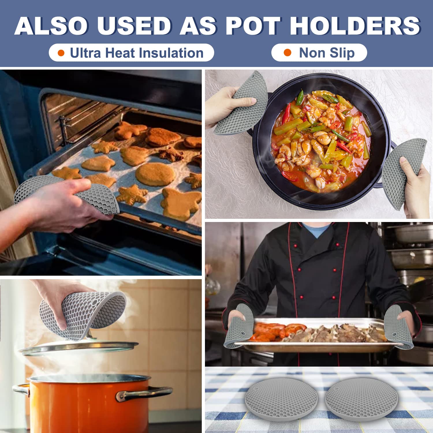 Walfos Silicone Trivet Mats - Set of 4 Heat Resistant Kitchen Potholders, Non-Slip Hot Pads for Cooking, Serving & Protecting Countertops | BPA-Free Food Grade Silicone | Perfect for Hot Dishes, Jar Opening & Utensil Holding (Round)