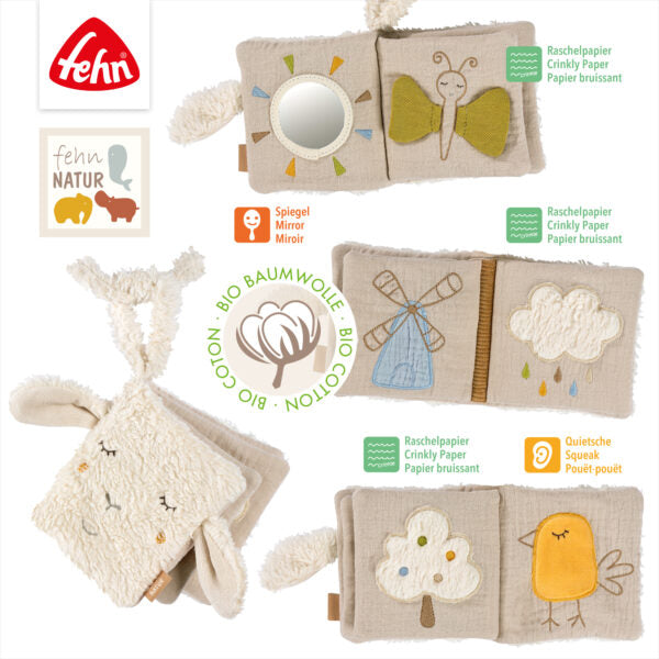 FehnNATUR Soft Sensory Book for Babies - Interactive Touch & Feel Activity with Sheep Design - Perfect for Early Learning, Toddler Playtime & Montessori Education