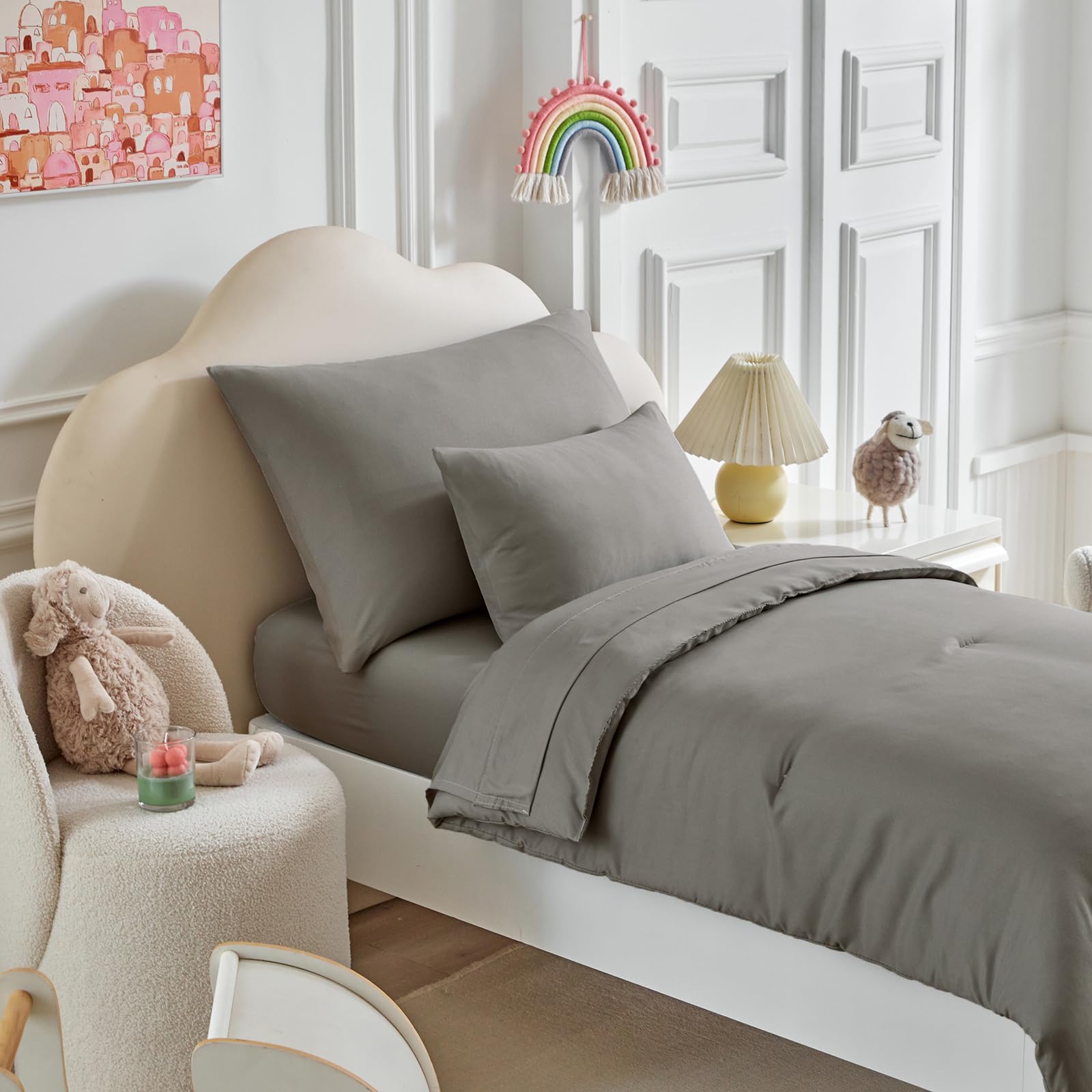 5-Piece Toddler Bedding Set for Boys & Girls - Soft, Breathable Quilted Comforter, Fitted Sheet, Flat Sheet & Pillowcases - Dark Gray - Perfect for Nursery, Daycare & Toddler Room Decor