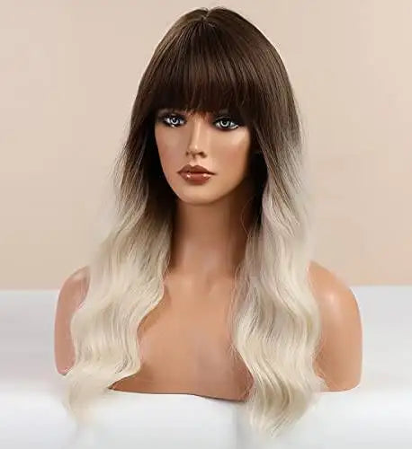 Dark Brown to Platinum Blonde Ombre Synthetic Wig for Women - Perfect for Cosplay, Halloween, and Daily Fashion