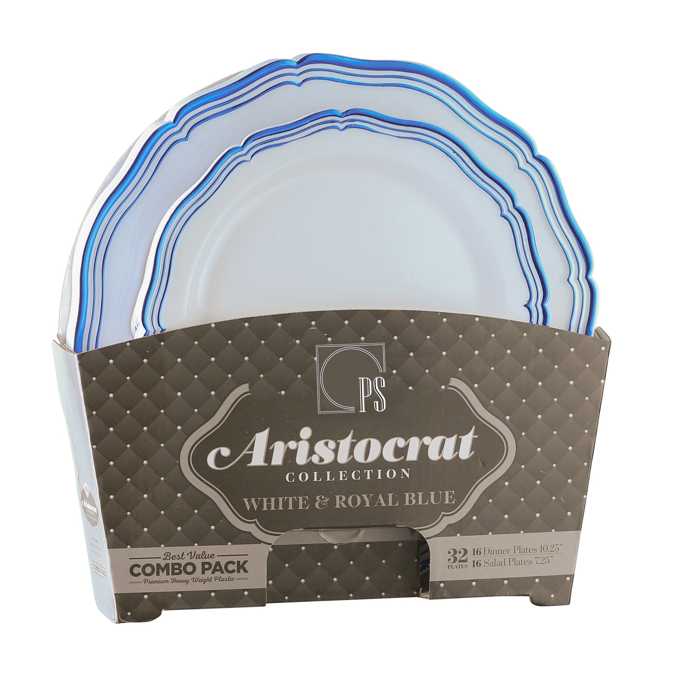 32-Piece Blue Round Plastic Dinnerware Set - 16 Servings, Durable & Elegant for Parties, Picnics, BBQs, and Outdoor Dining - Aristocrat Brand