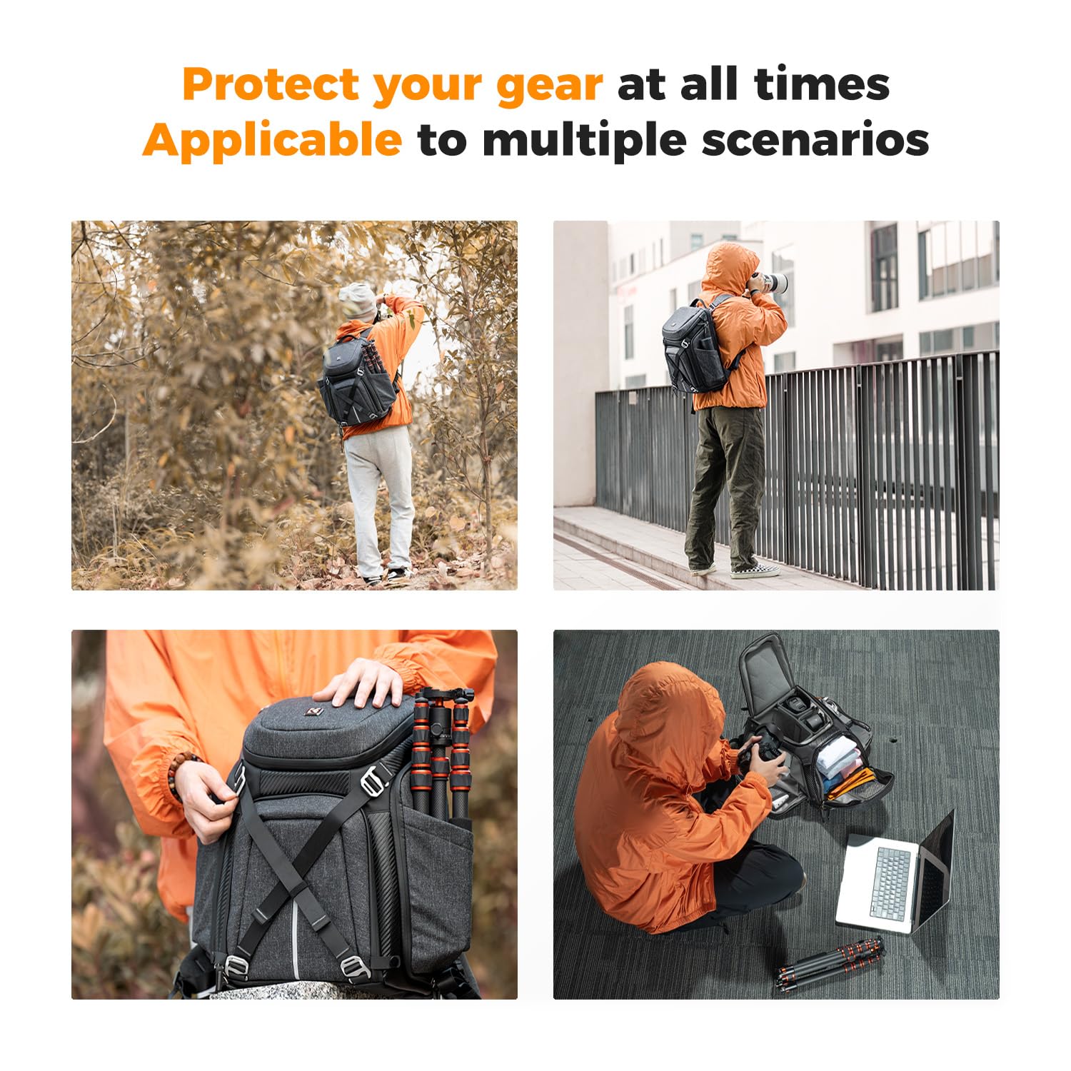 K&F Concept Professional Camera Backpack - Waterproof DSLR/SLR Photography Bag with 15.6 Inch Laptop Compartment & Tripod Holder | Perfect for Travel, Hiking, and Outdoor Photography