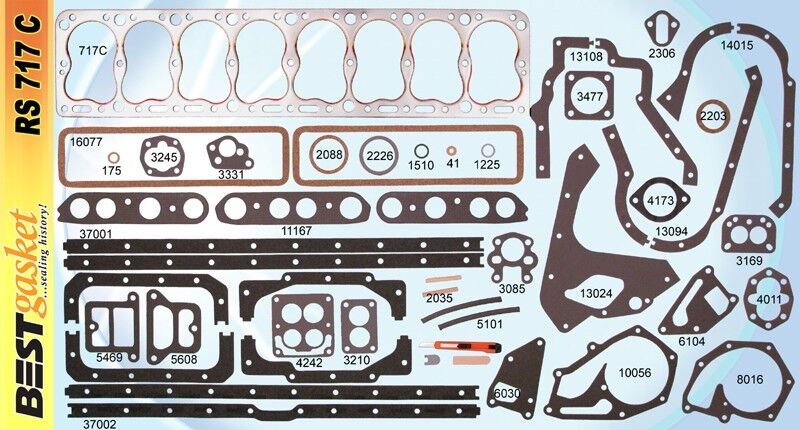 Packard 288 327 356 Full Engine Gasket Set with Copper Head - Complete Gasket Kit for 1940-1954 Packard Engines - Perfect for Classic Car Restoration & Engine Rebuild Projects