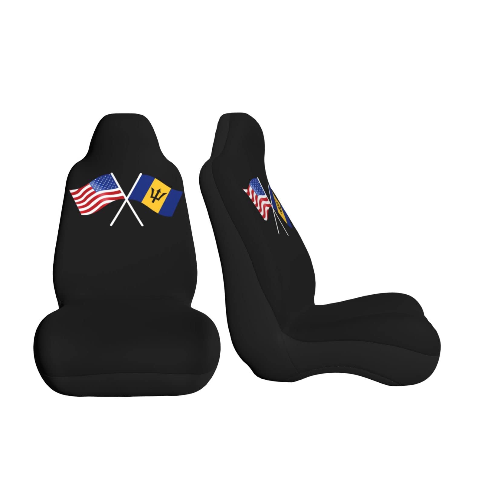OKLRYNBV American & Barbados Flag Car Seat Covers (2-Piece Set) - Universal Fit for Most Vehicles - Perfect for Patriotic Drivers, Road Trips & Car Decor