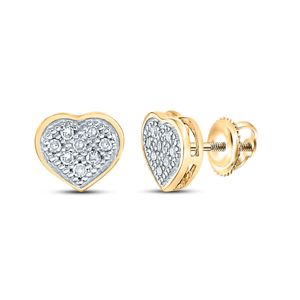 Auriga 10K Yellow Gold Round Diamond Heart Cluster Earrings - 1/20 Cttw Stud Earrings for Women | Perfect Gift for Anniversary, Valentine's Day & Special Occasions