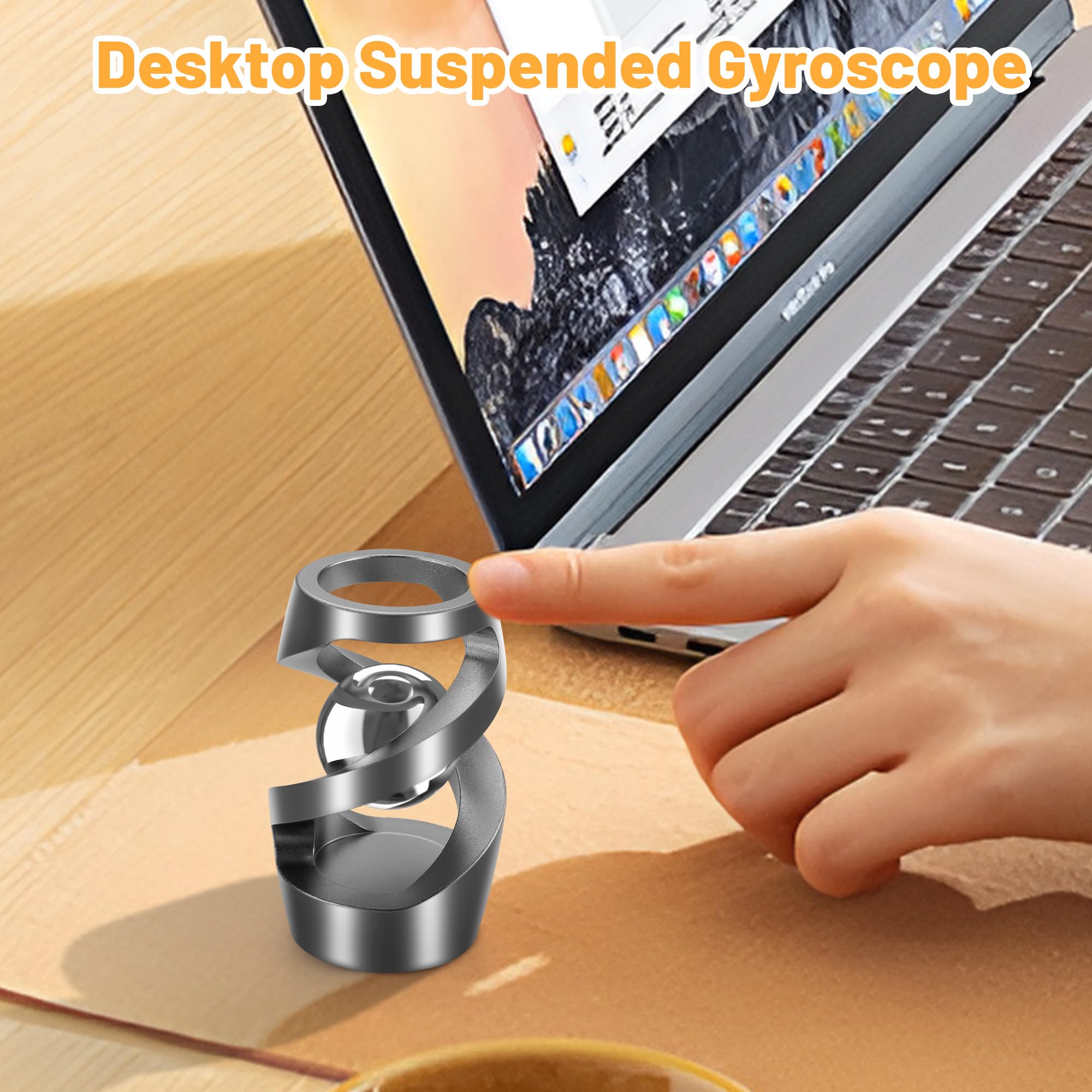 Upgraded Kinetic Desk Toys for Adults & Kids - Stress Relief Fidget Spinner for Office, ADHD, Anxiety - Quiet Desk Fidget Toys for Teens & Adults - Grey Silver - Perfect for Work, Study & Focus Enhancement