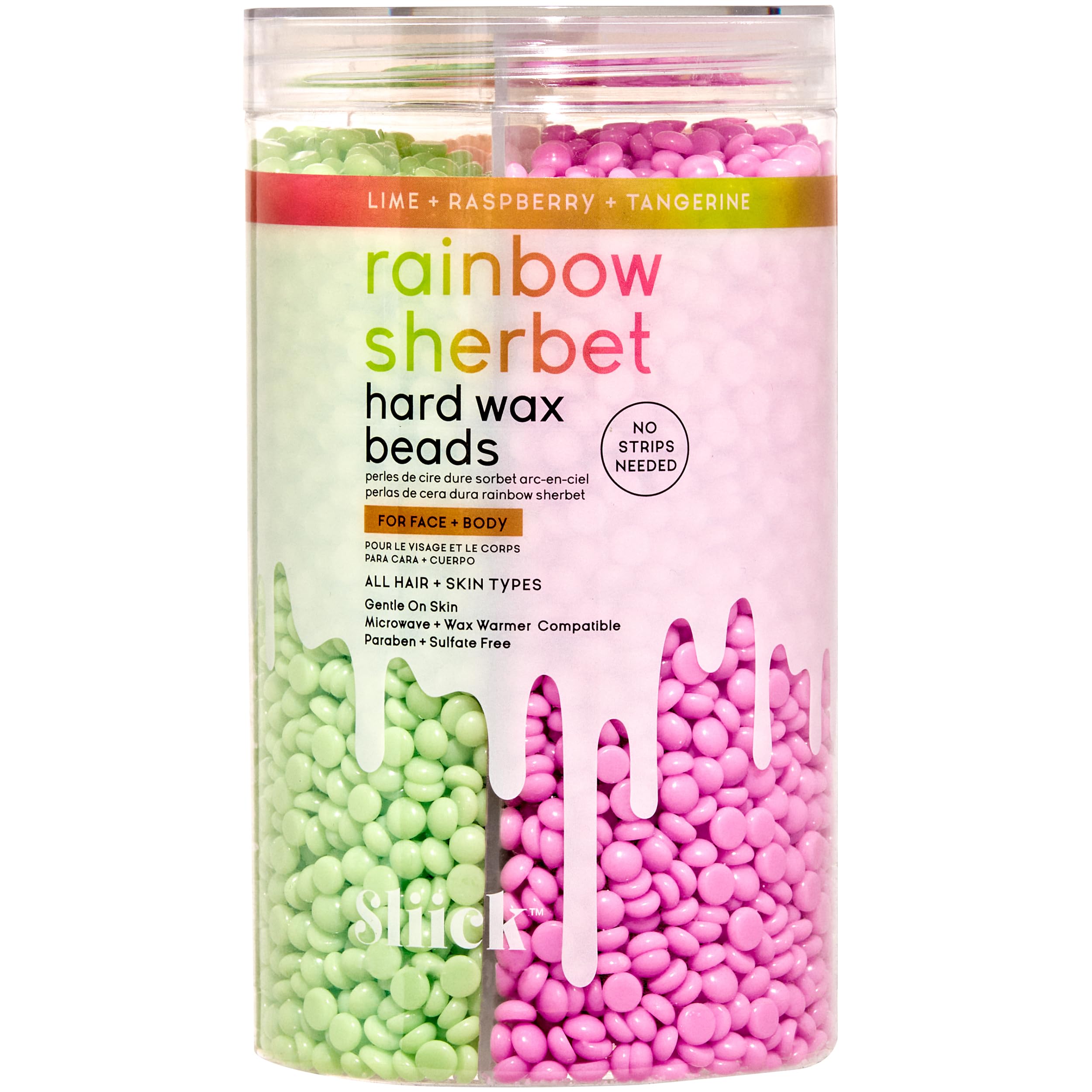 Sliick Rainbow Sherbet Hard Wax Beads for Hair Removal - Stripless Waxing Kit for Face, Body, Bikini Area | All Hair & Skin Types | 15 oz | At-Home Salon Waxing & DIY Beauty Care