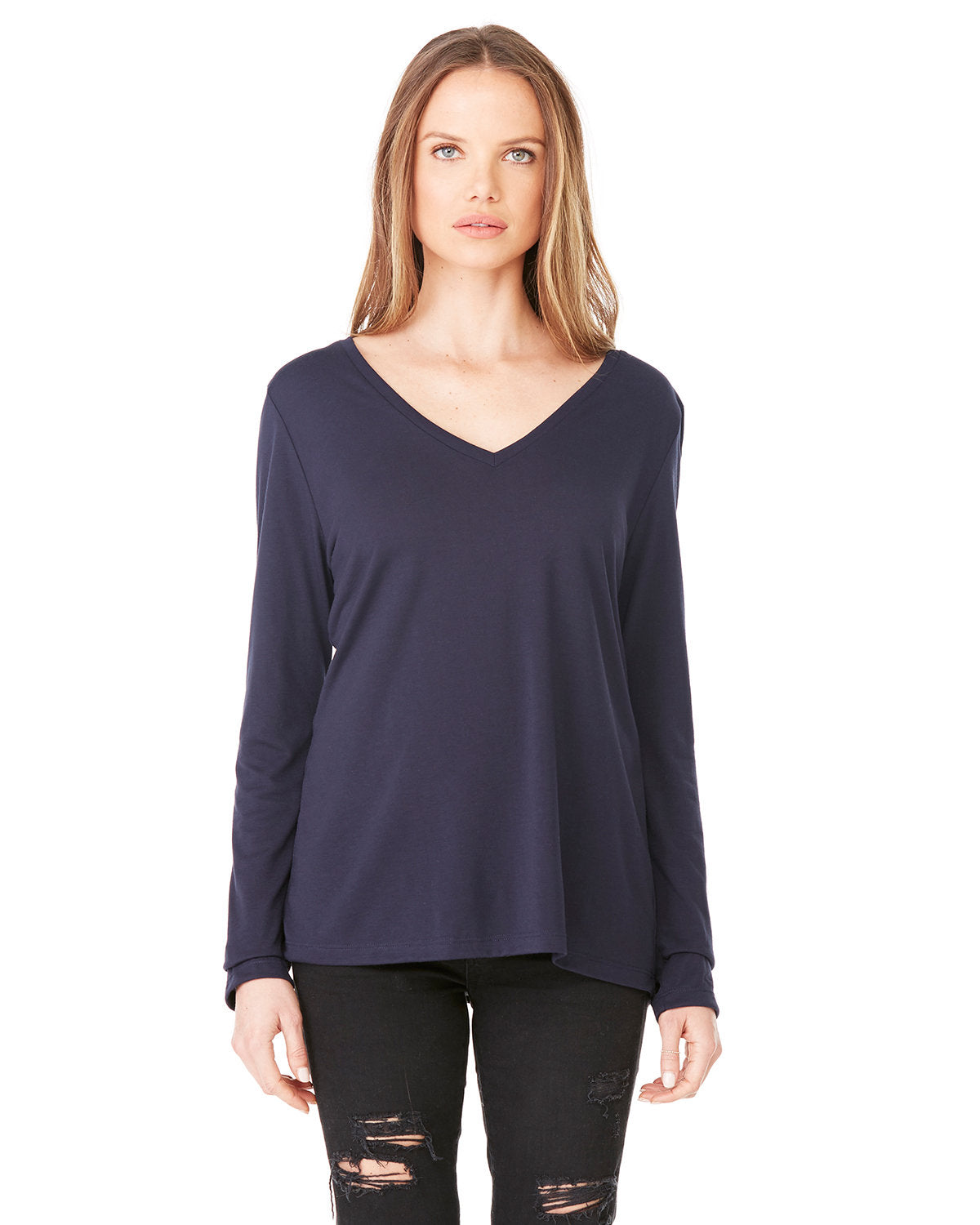 Bella + Canvas 8855 Women's Flowy Long Sleeve V-Neck T-Shirt - Soft & Comfortable for Casual Wear, Layering & Everyday Outfits