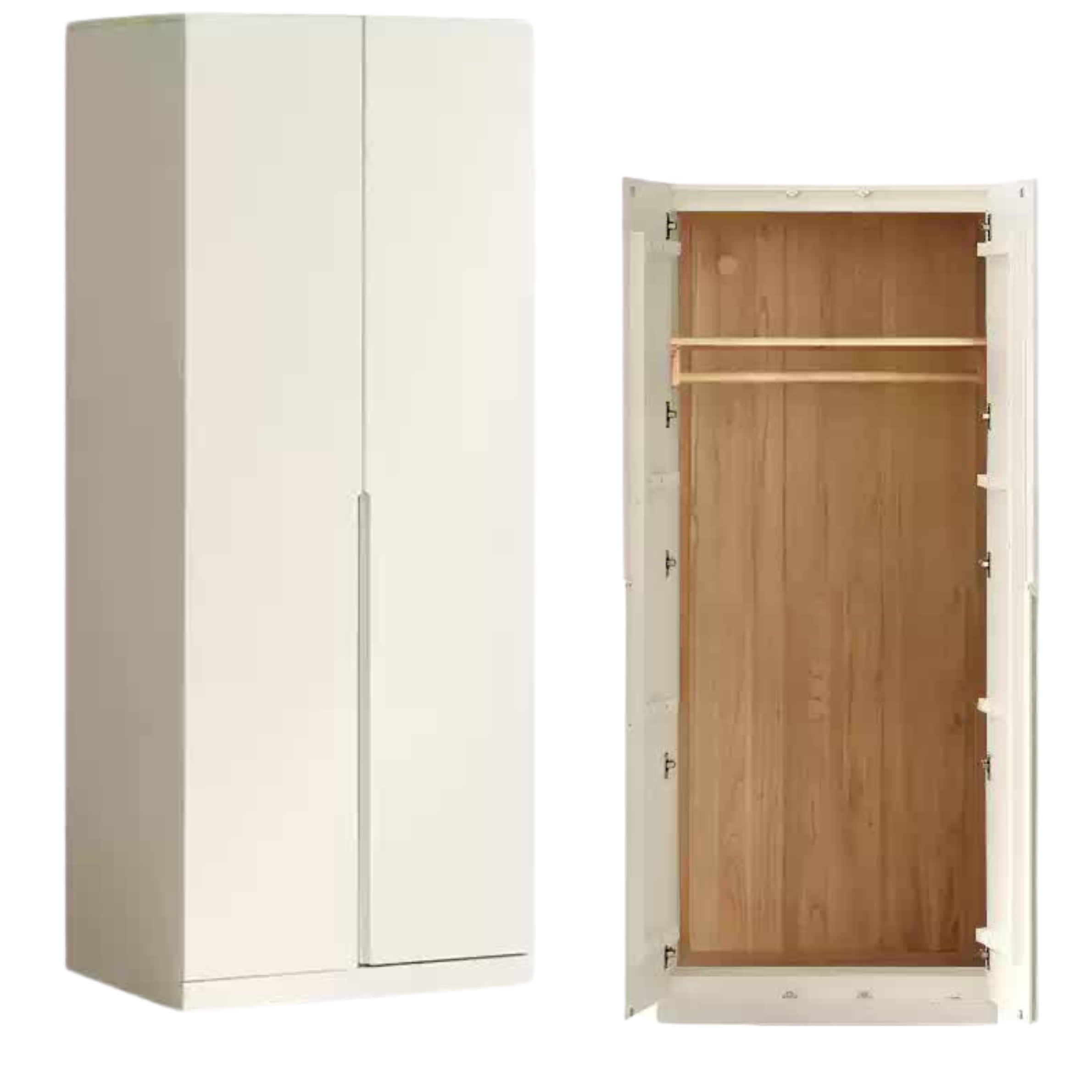Modern Nordic Style Solid Wood Wardrobe - Beech & Rubber Wood, Cream Finish - Perfect for Bedroom, Living Room, and Office Storage