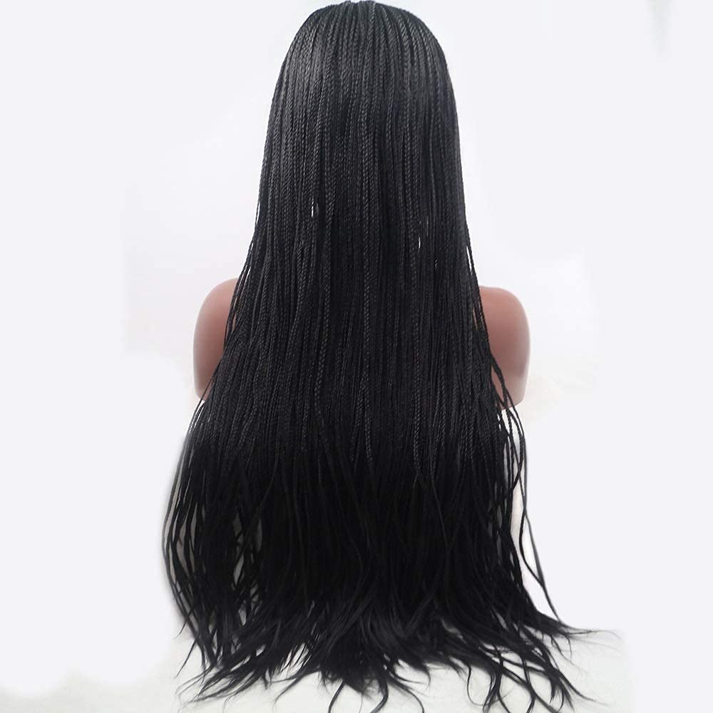 Manjing Black Braided Long Hair Wig for Women - Handmade Lace Front Human Hair Wig Set | African American Scorpion Braid Style | Perfect for Cosplay, Parties & Everyday Wear
