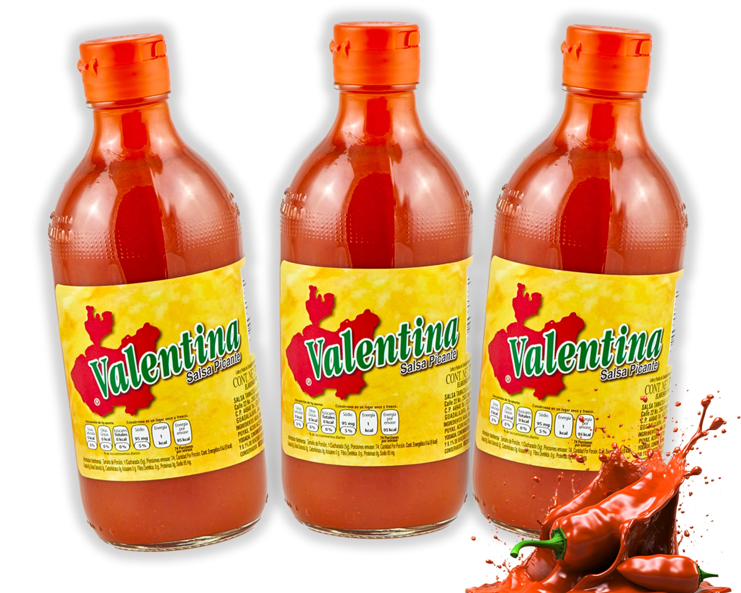 Valentina Hot Sauce - Extra Hot Chili Sauce (Pack of 3, 370ml Each) - Authentic Mexican Salsa Picante for Tacos, Nachos & Grilled Meats