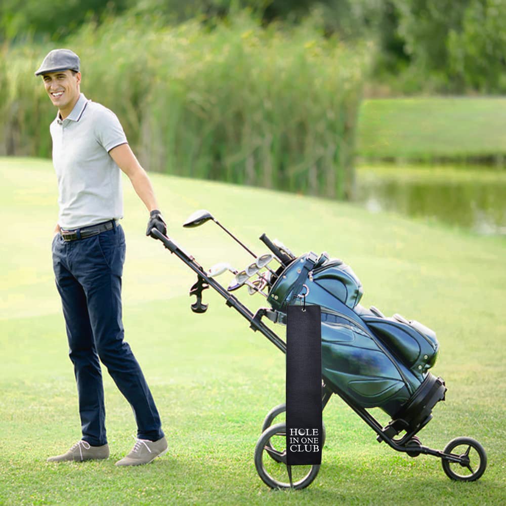 Funny Golf Towel Gift for Dad - Embroidered Golf Towel with Clip for Golf Bags - Perfect Retirement Gift for Men Golfer - Hole in One Club Design - Great for Golf Courses, Driving Ranges & Clubhouses