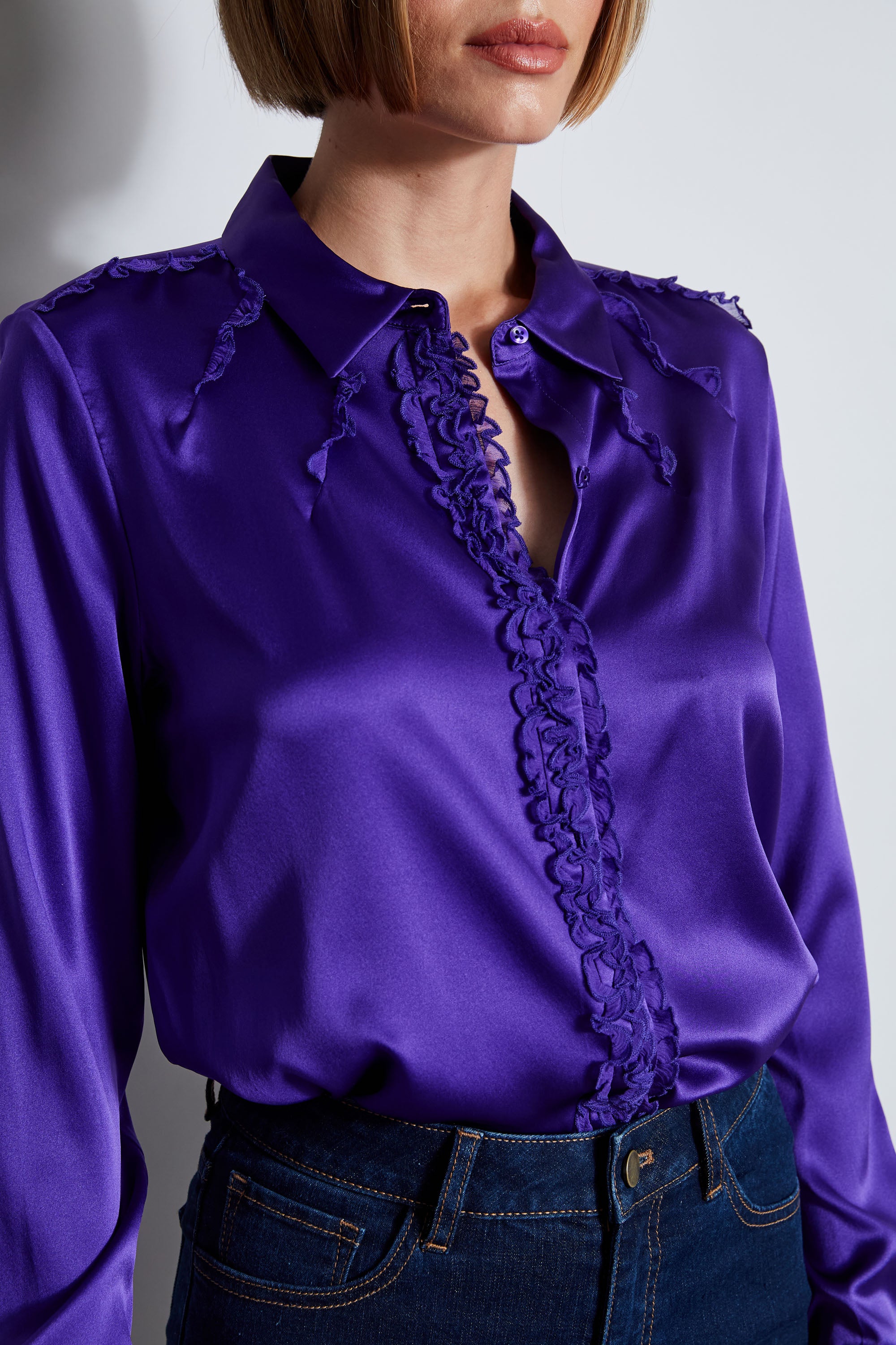 Elegant Chiffon Ruffle Silk Satin Blouse for Women - Office Wear & Evening Party Outfit