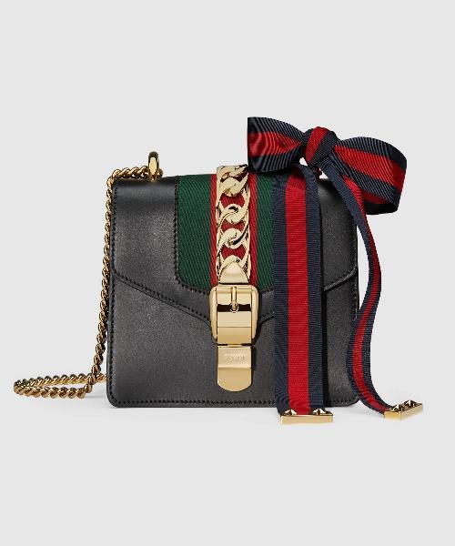 Gucci Sylvie Leather Mini Chain Bag for Women - Black Luxury Crossbody Purse for Evening, Party & Date Night