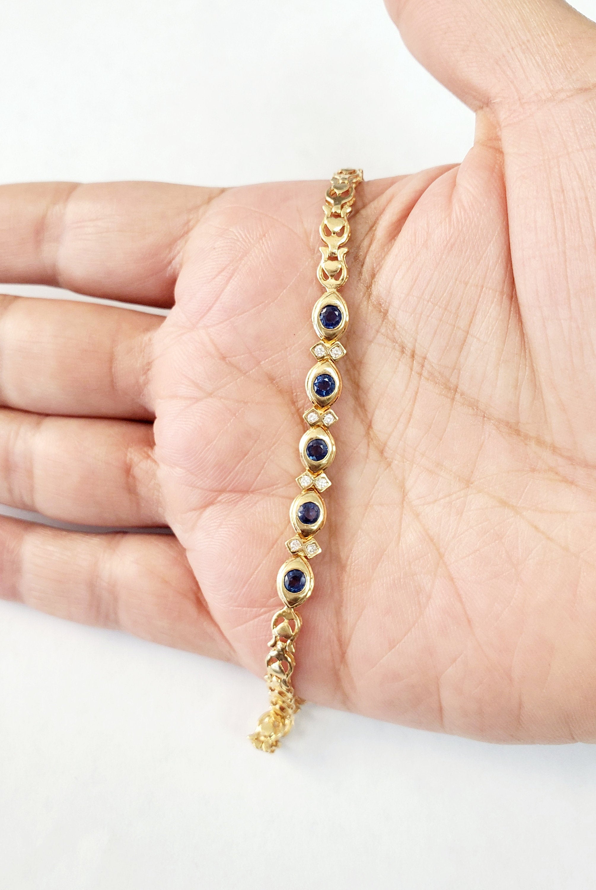 14K Yellow Gold Sapphire Diamond Tennis Bracelet - 0.75cttw Elegant Jewelry for Women, Perfect for Weddings, Anniversaries & Special Occasions
