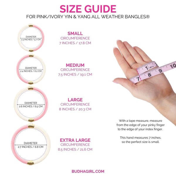 BuDhaGirl Yin & Yang All Weather Bangles Set - 2 Piece Pink & Ivory Adjustable Bracelets for Yoga, Meditation & Everyday Wear