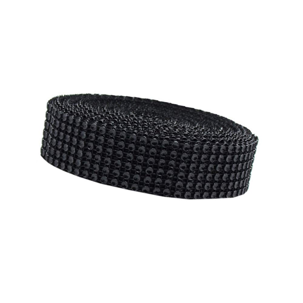 Sparkling Glitter Rhinestone Diamond Mesh Ribbon - 3/4/6/8/10/12 Rows (Black, 6 Rows-3cm/1.18