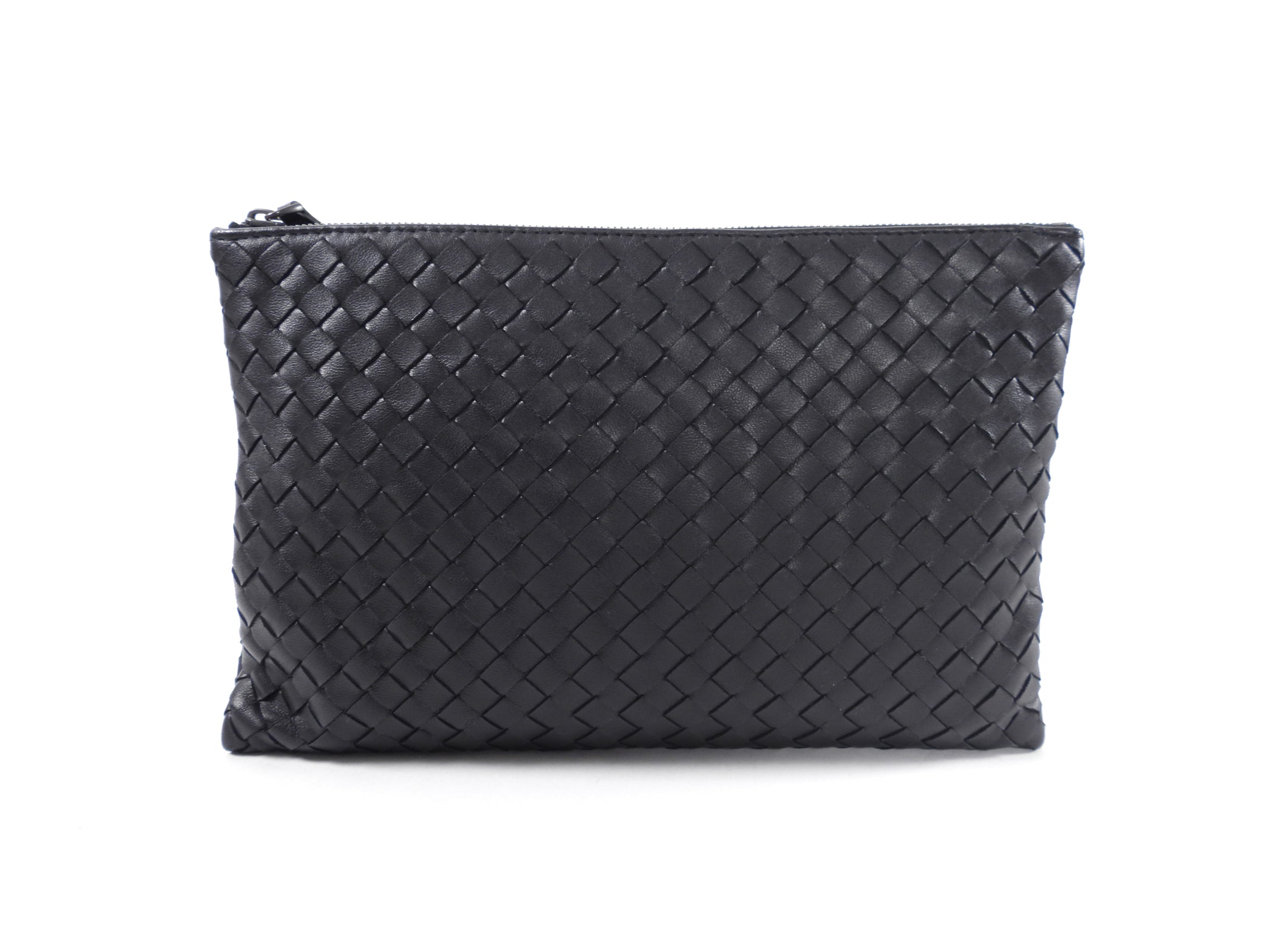Bottega Veneta Black Intrecciato Leather Small Pouch Clutch Bag for Women | Luxury Crossbody Handbag for Evening Parties & Date Nights
