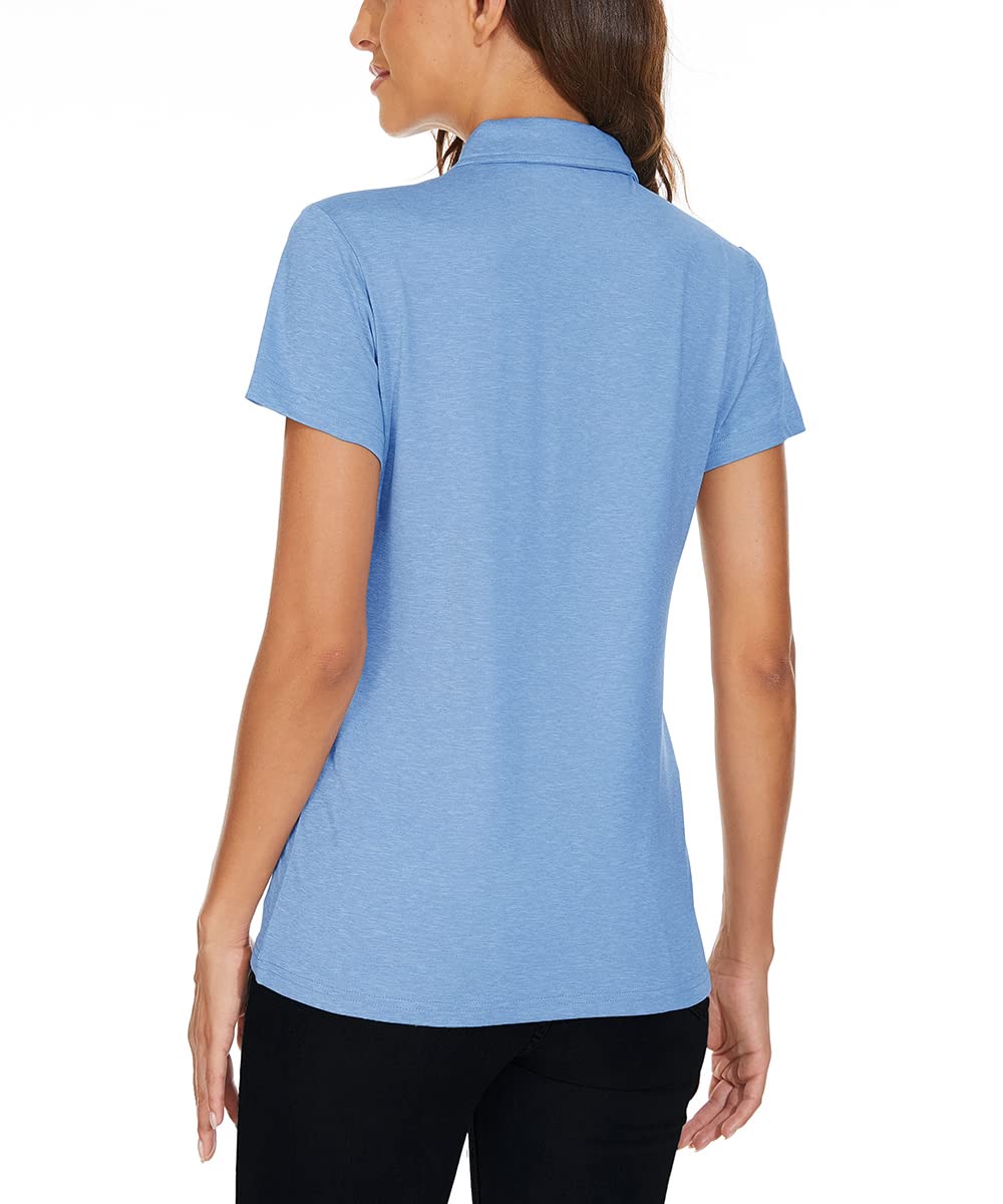 FASKUNOIE Women's Short Sleeve Polo Shirts - 4 Button Collared Casual Top, Breathable Quick Dry Golf Tee for Work, Gym & Outdoor Activities