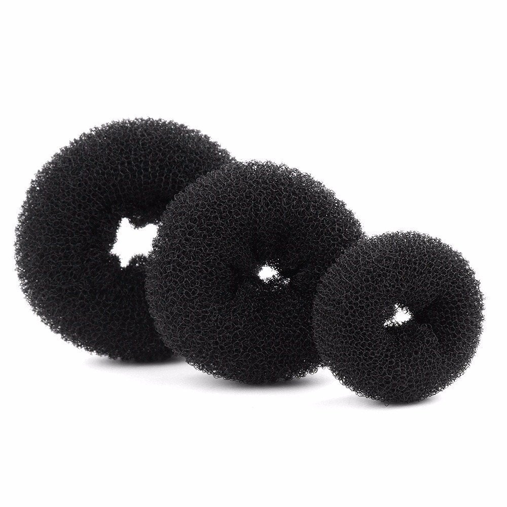 JIAHAO 3-Piece Women's Magic Hair Donut Bun Maker Set - Small, Medium & Large Round Chignon Styler Hair Ring Accessories (Black) | Perfect for Updos, Ponytails & Special Occasions