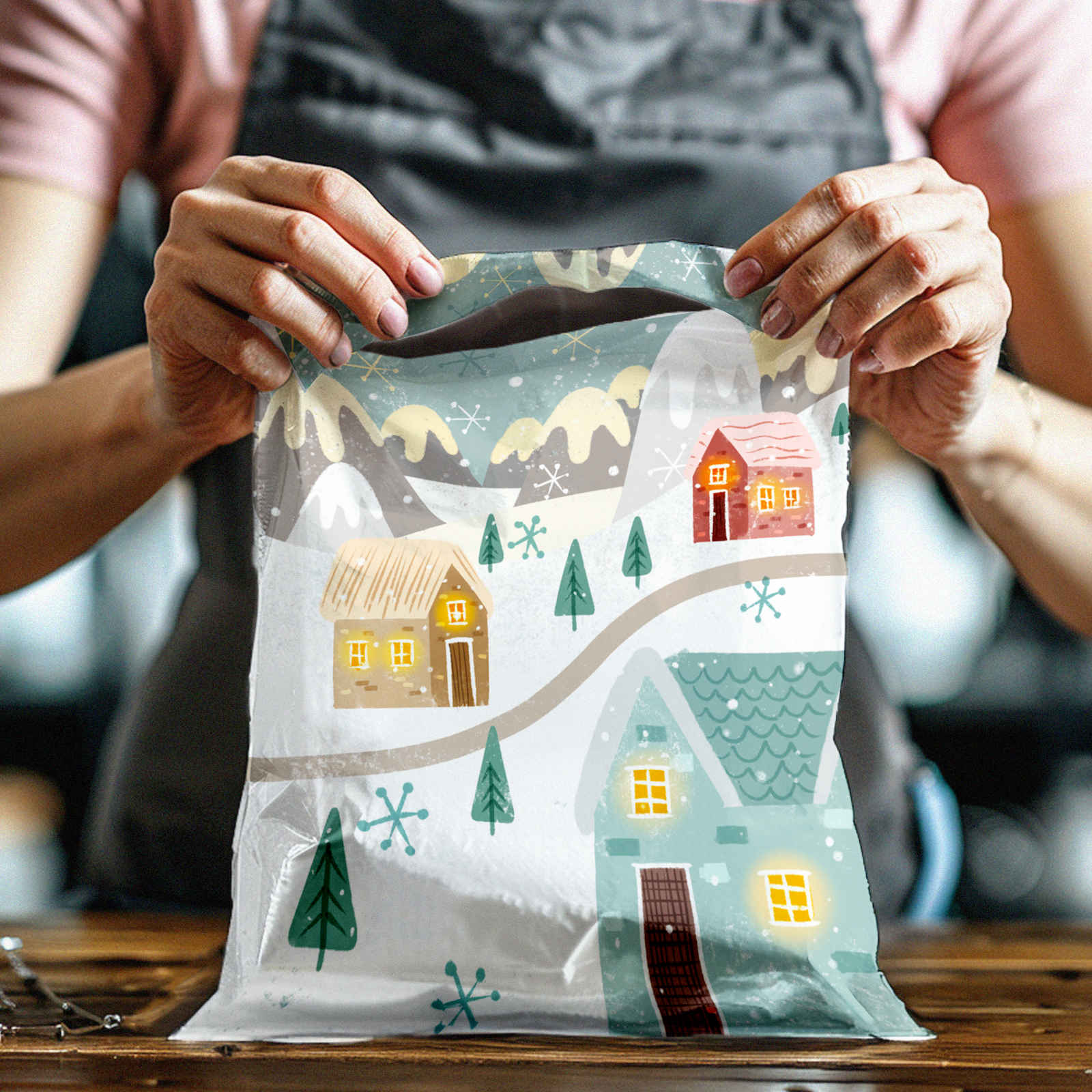 12x15 Inch Winter Themed Poly Mailers - Premium Printed Shipping Envelopes for Ecommerce, Holiday Gifts & Seasonal Packaging (Snowflake Design) - Perfect for Christmas Shipping, Small Business Branding & Online Store Packaging