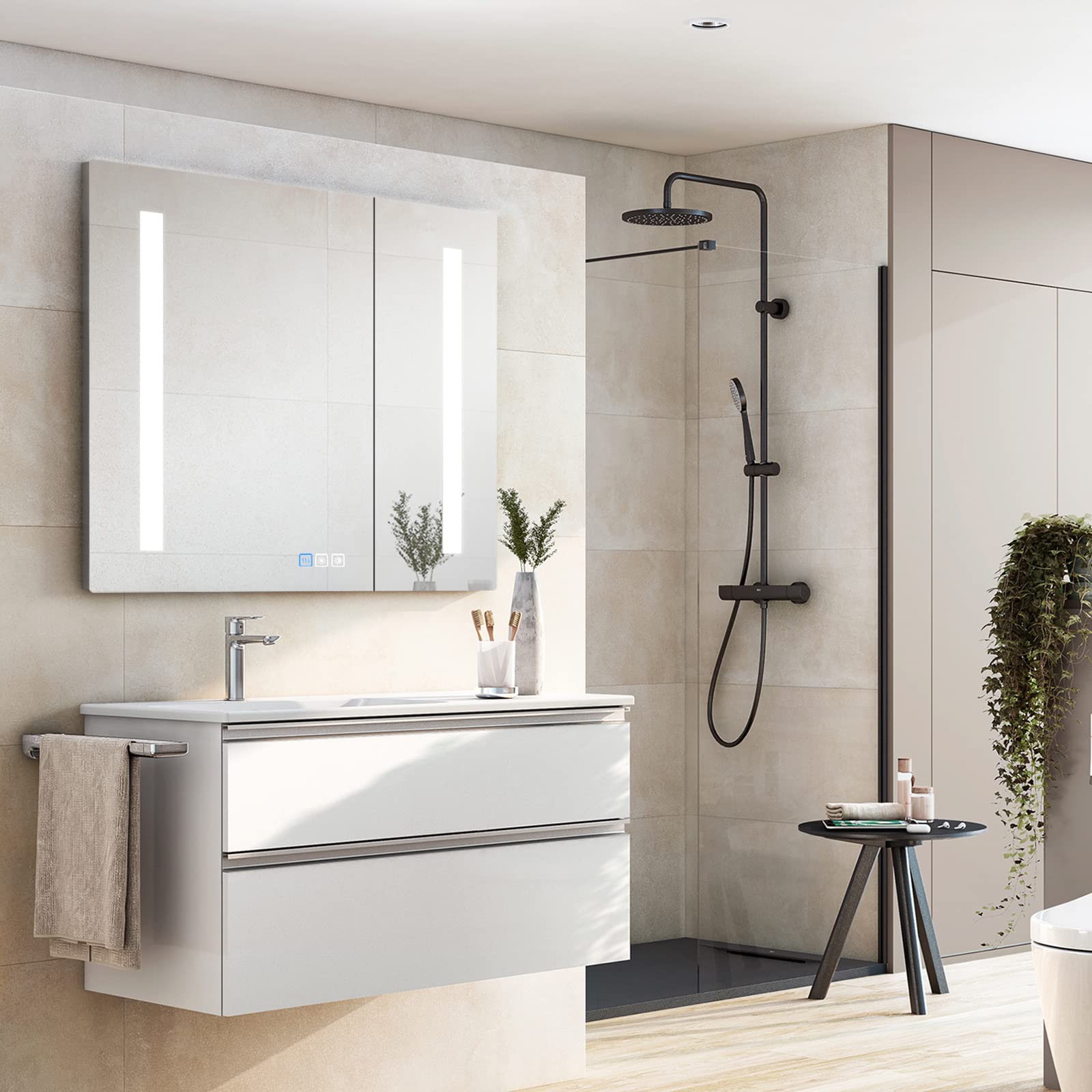 Premium LED Bathroom Mirror Medicine Cabinet with Defogger & Dimmable Lights - 24