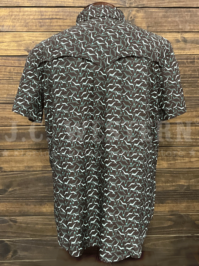 Rock & Roll Denim BMN3S05490 Men's Longhorn Print Western Snap Shirt - Short Sleeve Button Up Shirt in Chocolate Brown for Country Concerts & Rodeo Events