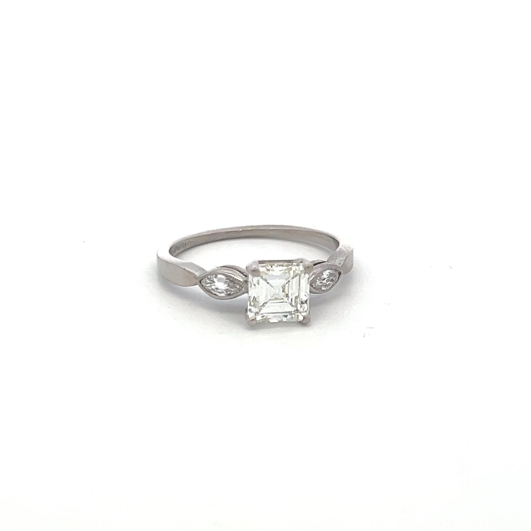 0.95 Carat Asscher Cut I VS & Marquise Diamond Platinum Engagement Ring for Women - Perfect for Proposals, Anniversaries & Special Occasions