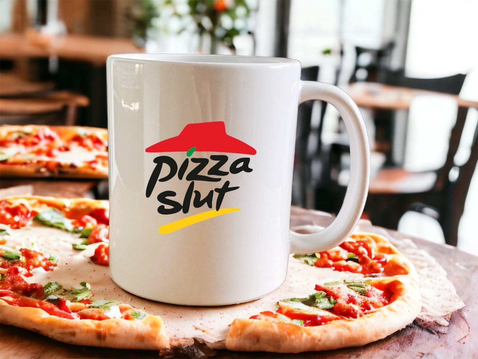 Funny Pizza Slut Coffee Mug - Novelty Ceramic Cup for Coffee, Tea & Hot Drinks - Perfect Gift for Pizza Lovers & Humor Fans - Great for Home, Office or Gag Gifts