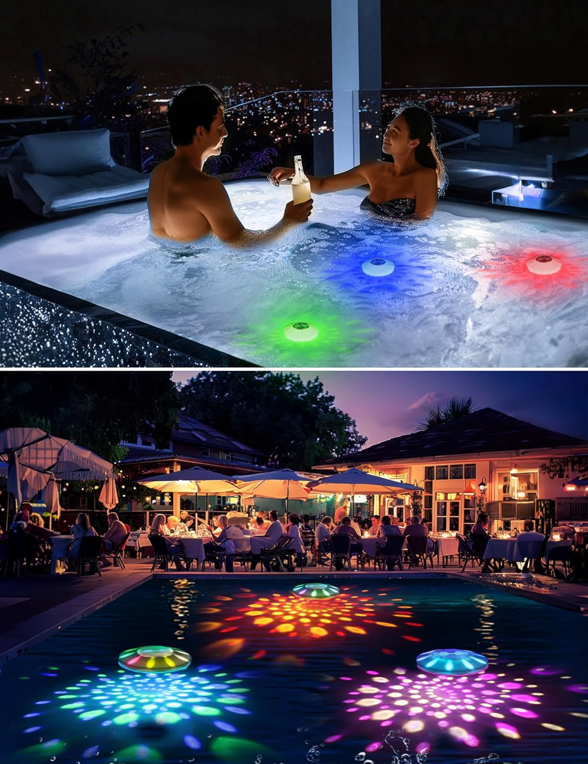 RGB Color Changing Floating Pool Lights with Remote - 6 Dynamic Lighting Effects, IP68 Waterproof for Inground Pools - Perfect for Diwali Festival, Backyard Parties & Night Swimming (4 Pack)