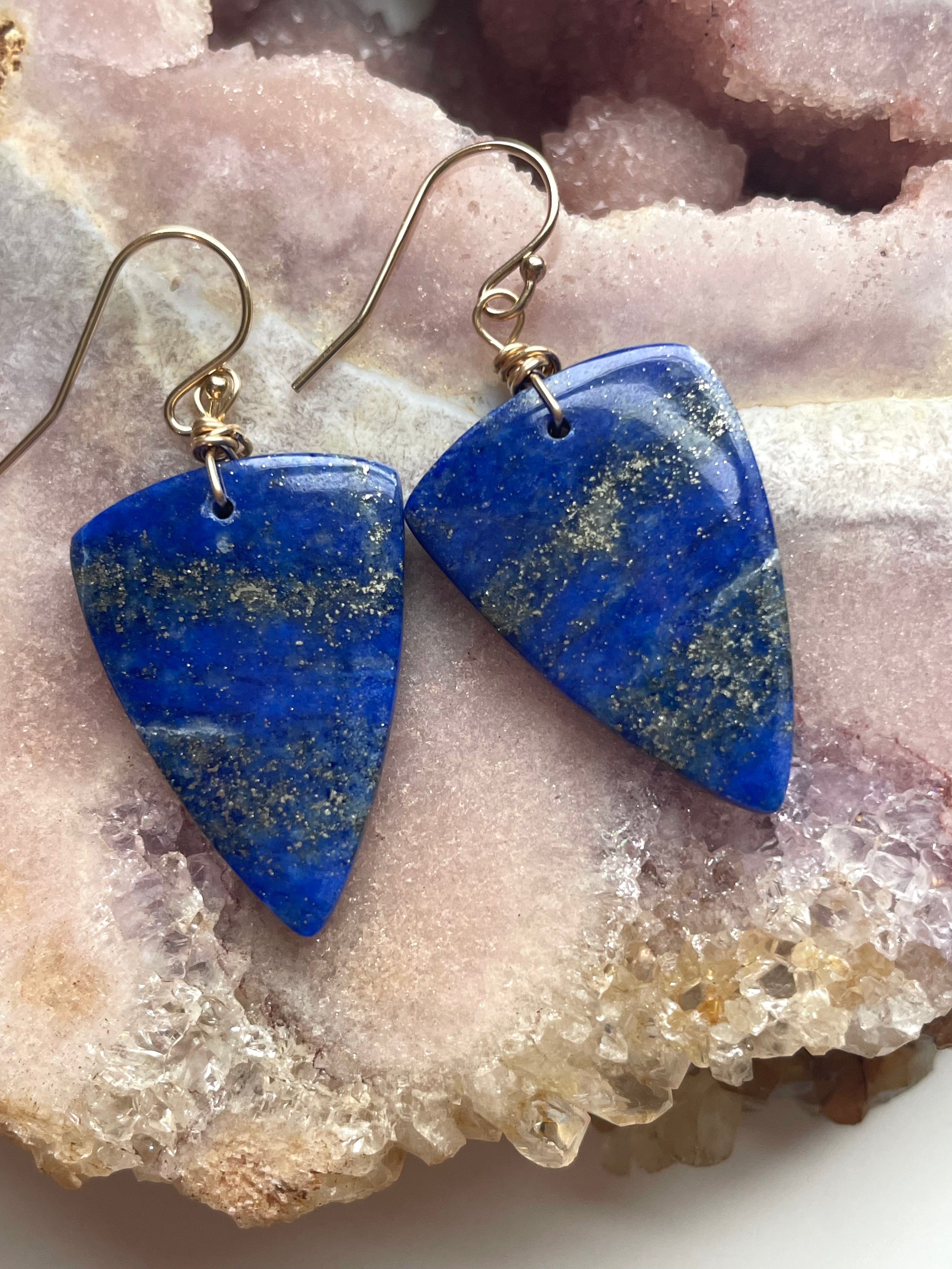 Lapis Lazuli Statement Earrings - 14K Gold Filled Dangle Earrings for Women, Handmade Boho Chic Jewelry - Perfect for Parties, Weddings & Special Occasions
